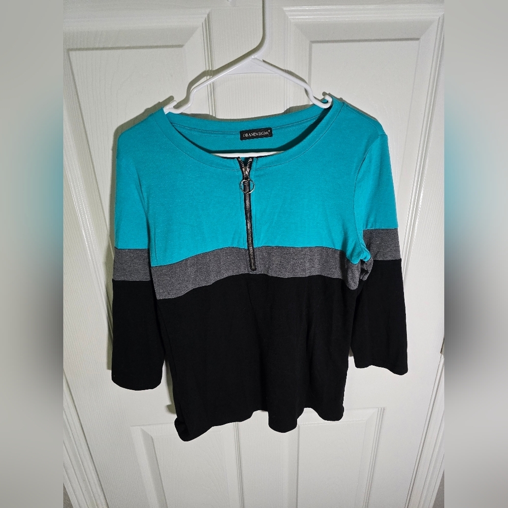 Womens Striped Half Zip Orandesigne Casual Top Small